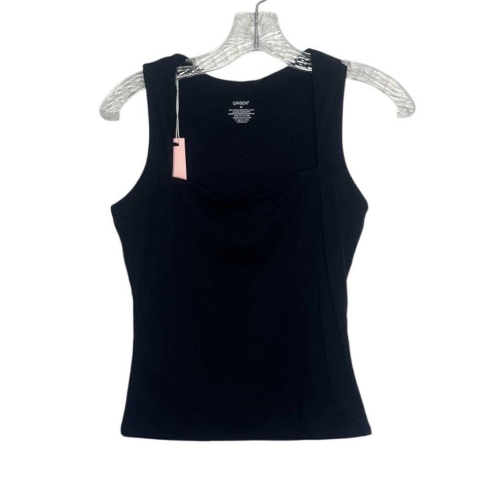 Qinsen Sleeveless Scoop Neck Top Womens Medium Black New